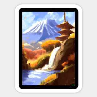 Japan Tower Waterfall Painting Sticker